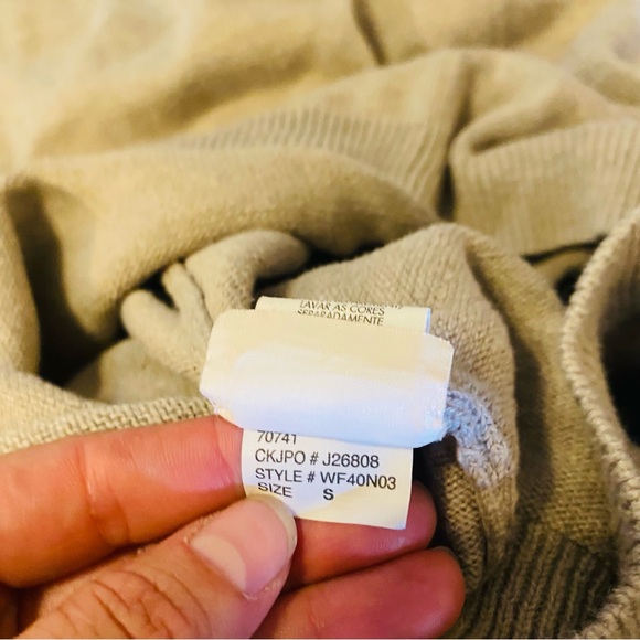 CALVIN KLEIN Oatmeal Asymmetrical Off The Shoulder Sweater Dress - Picture 7 of 7